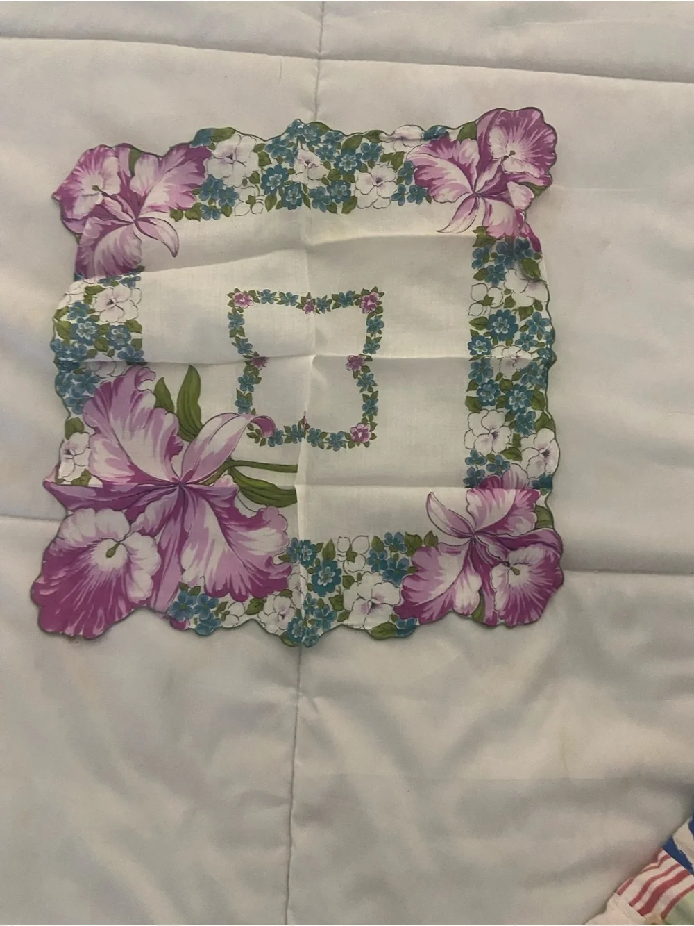 Floral Purple Cotton Handkerchief - Vintage Style
